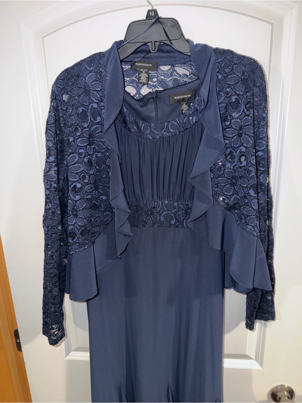 R&M Richards Navy Lace Ruffle Dress with Jacket